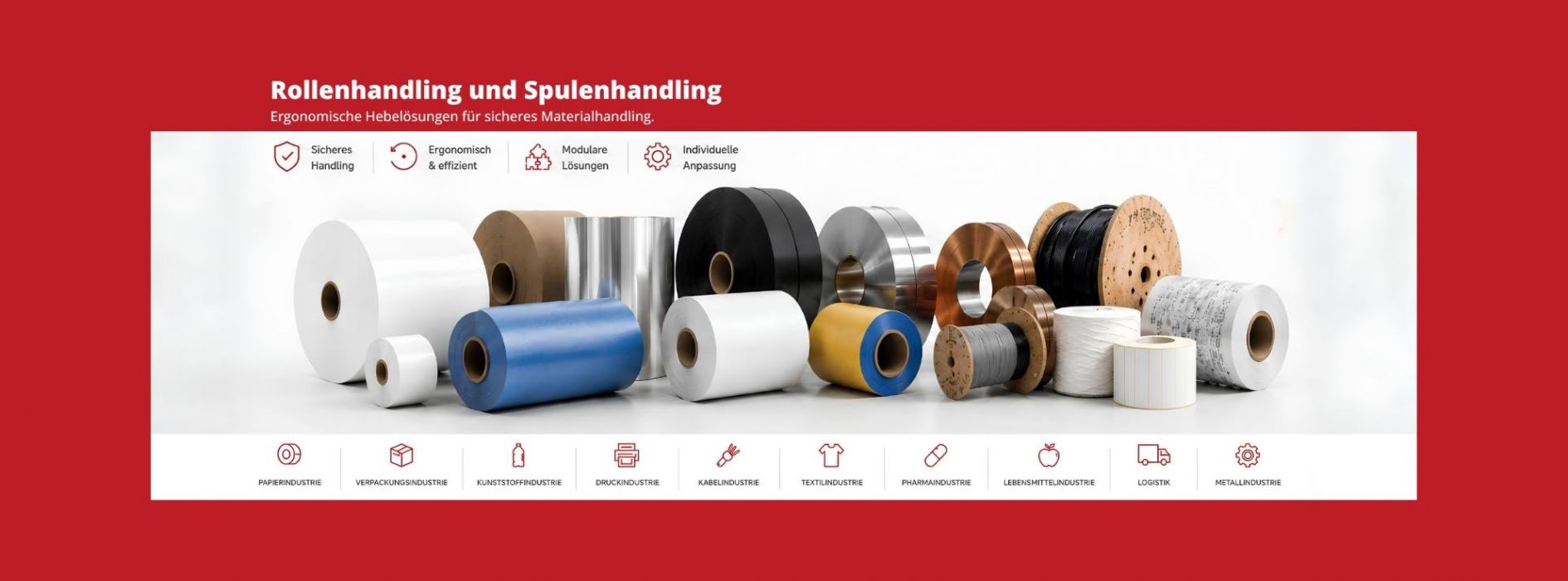 Handling von Industrierollen Textilrollen Kabelspulen